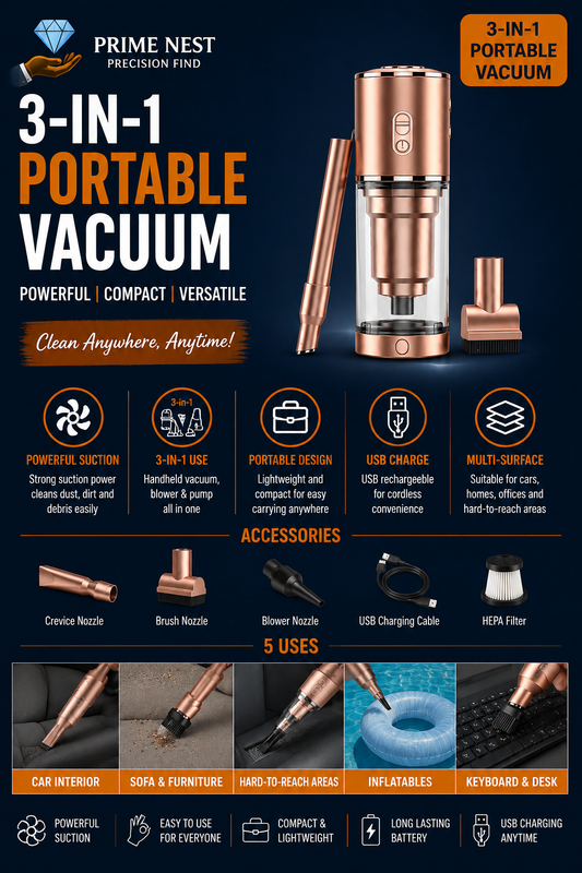 🧹 3-in-1 Portable Vacuum Cleaner