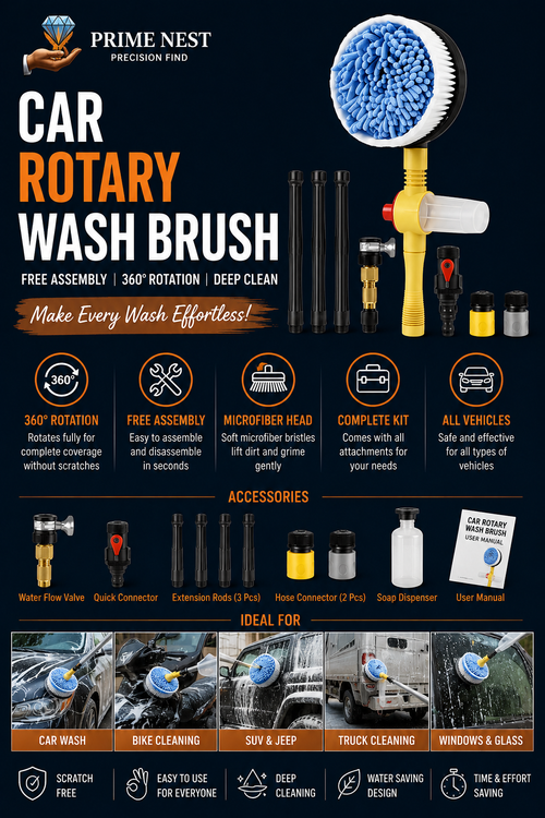 Car Rotary Wash Brush Kit 360 Degree Automatic Rotating Adjustable Dip Wash Brush High Pressure Washer for Vehicle Cleaning