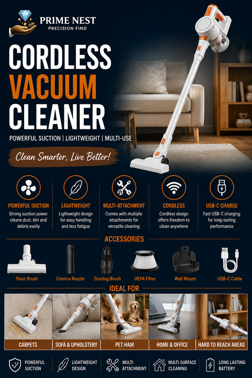 Cordless Stick Vacuum Cleaner | Rechargeable Wireless Vacuum | Powerful Suction for Home & Car Cleaning